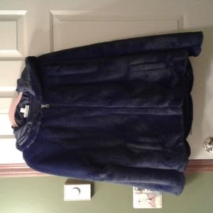 Style & Co Faux Fur Jacket Dark Blue Size Small